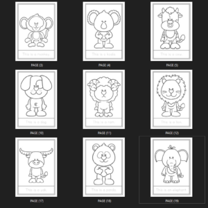 ANIMALS COLORING BOOK WITH NAMES 18 PAGES