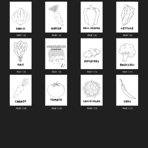 VEGETABLES COLORING PAGES FOR KIDS 19 PAGES