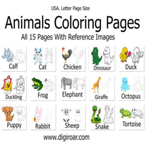 Cute Animals Coloring Book With Reference Images 15 Pages