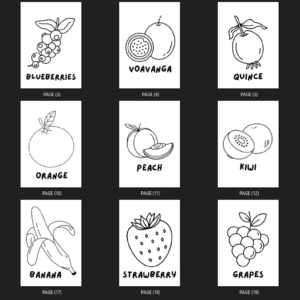 Fruits Coloring Pages with names 20 Pages