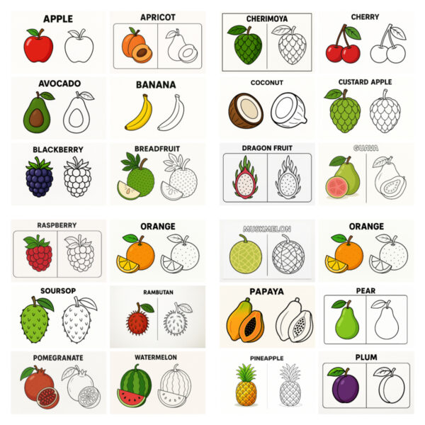30-Page Fruits Coloring Book