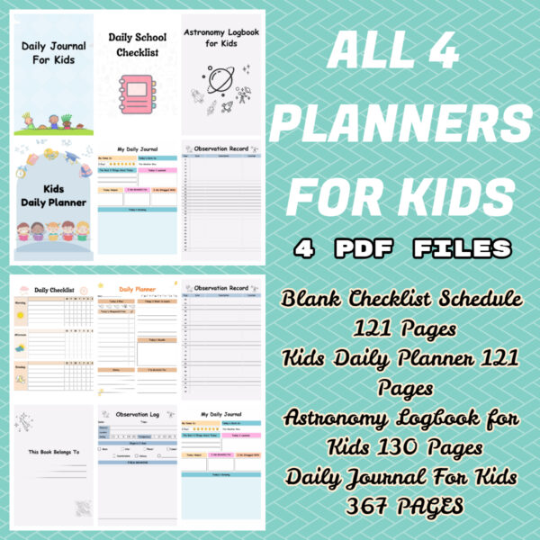 All 4 Planners Bundle for Kids – Ultimate Organization & Learning Set!