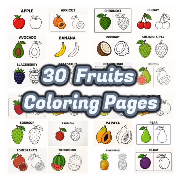 30-Page Fruits Coloring Book